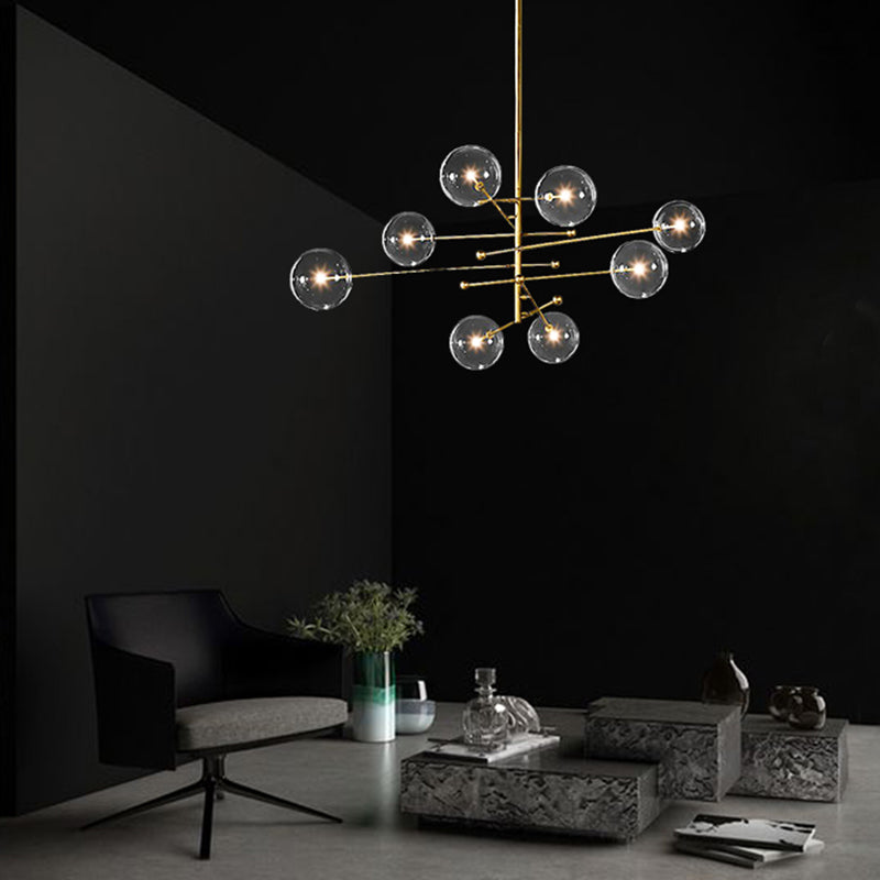 Nordic Metal Chandelier Globe Pendant Lamps with Glass Shade for Living Room