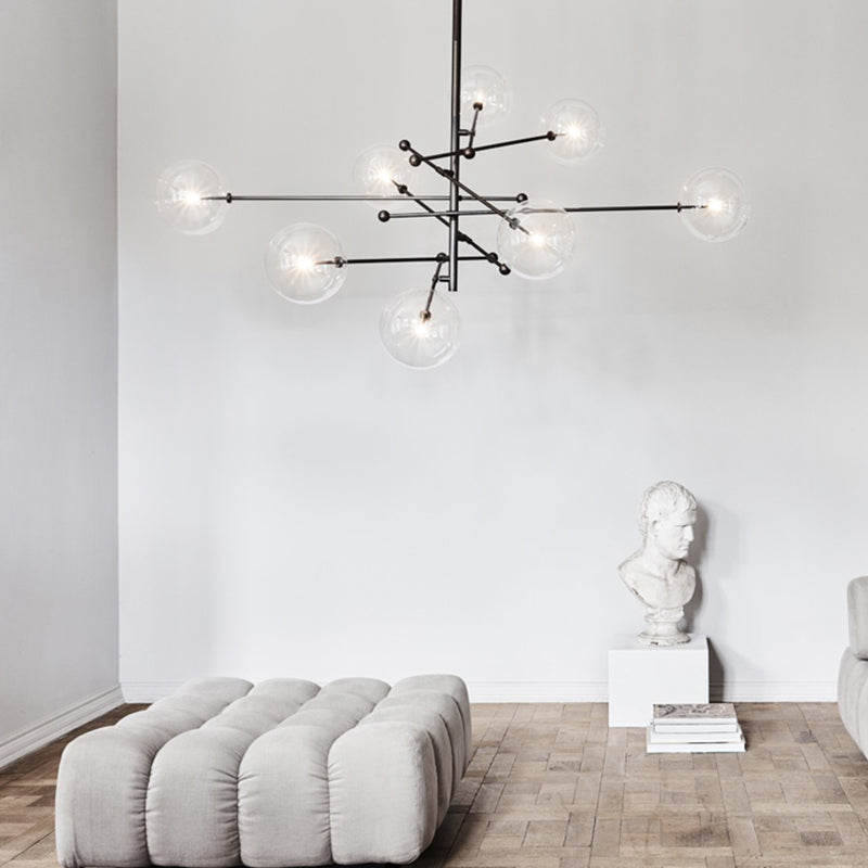 Nordic Metal Chandelier Globe Pendant Lamps with Glass Shade for Living Room