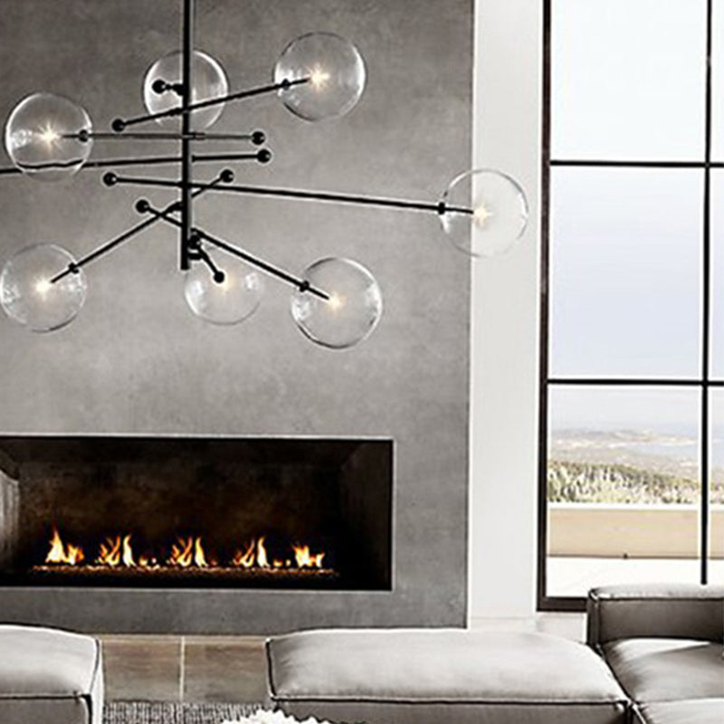 Nordic Metal Chandelier Globe Pendant Lamps with Glass Shade for Living Room