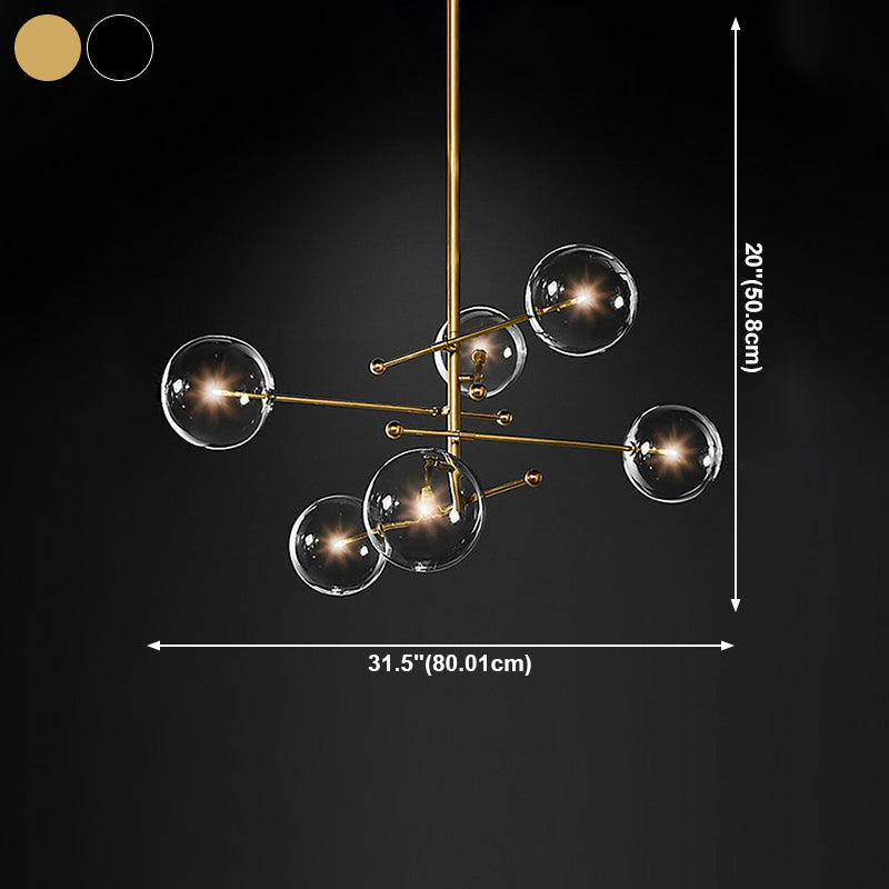 Nordic Metal Chandelier Globe Pendant Lamps with Glass Shade for Living Room