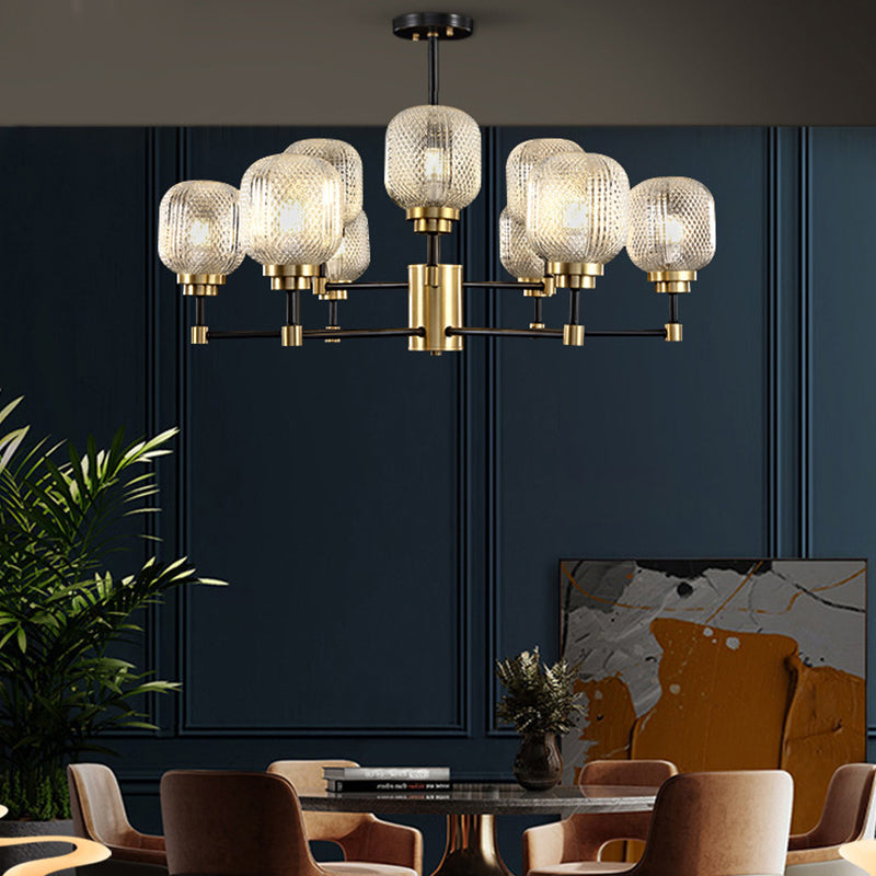 Brass Geometric Shape Chandelier Modern Chandelier Lamp with Prismatic Glass for Bedroom