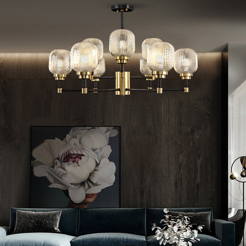 Brass Geometric Shape Chandelier Modern Chandelier Lamp with Prismatic Glass for Bedroom