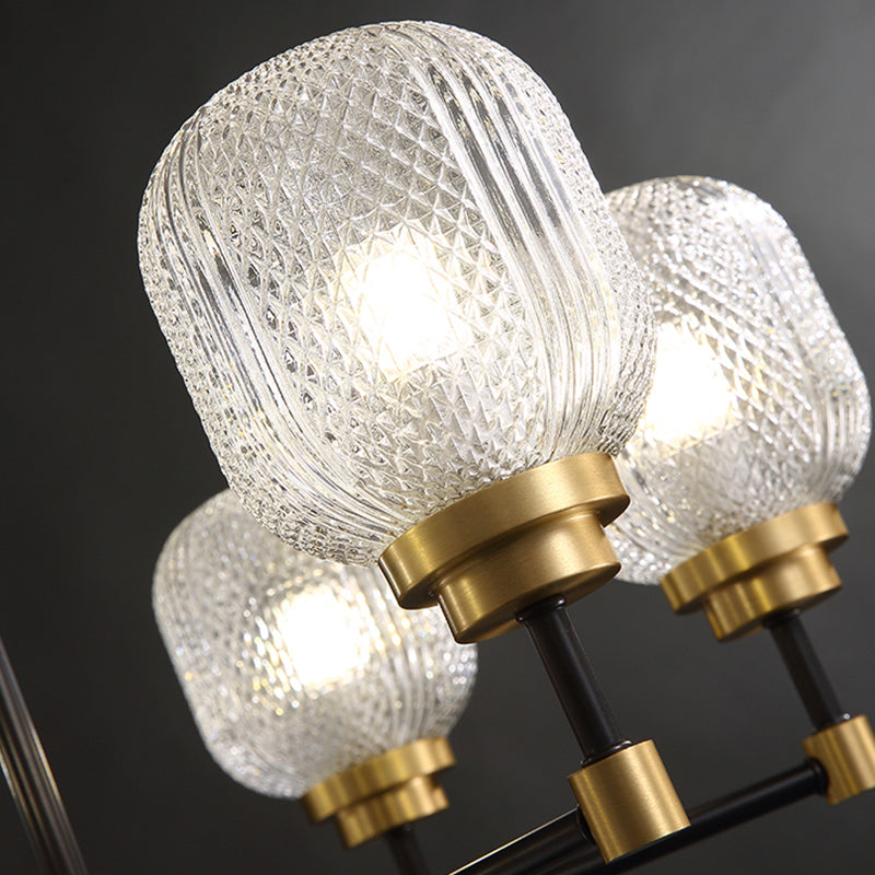 Brass Geometric Shape Chandelier Modern Chandelier Lamp with Prismatic Glass for Bedroom