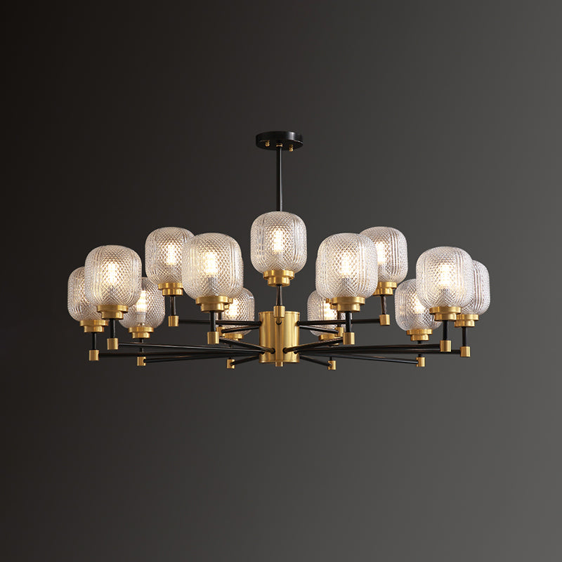 Brass Geometric Shape Chandelier Modern Chandelier Lamp with Prismatic Glass for Bedroom