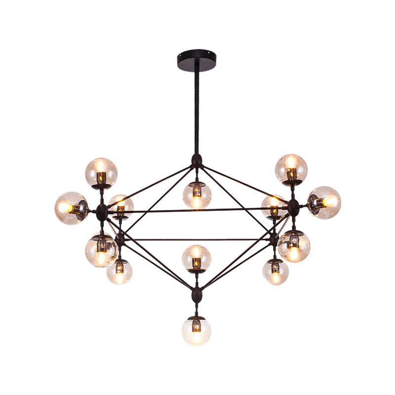 Lámparas colgantes negras de araña de metal nórdica con sombra de vidrio para sala de estar