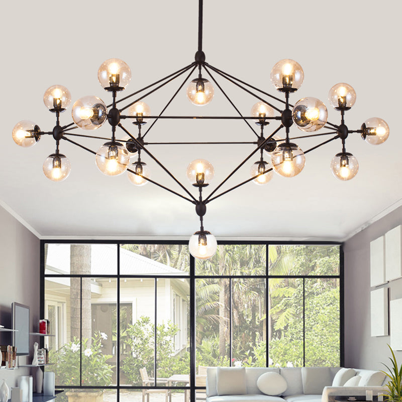 Lámparas colgantes negras de araña de metal nórdica con sombra de vidrio para sala de estar