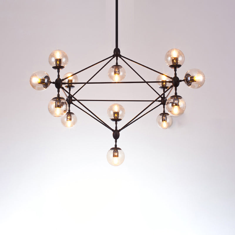 Lámparas colgantes negras de araña de metal nórdica con sombra de vidrio para sala de estar