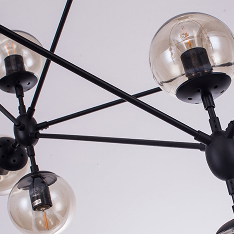 Lámparas colgantes negras de araña de metal nórdica con sombra de vidrio para sala de estar