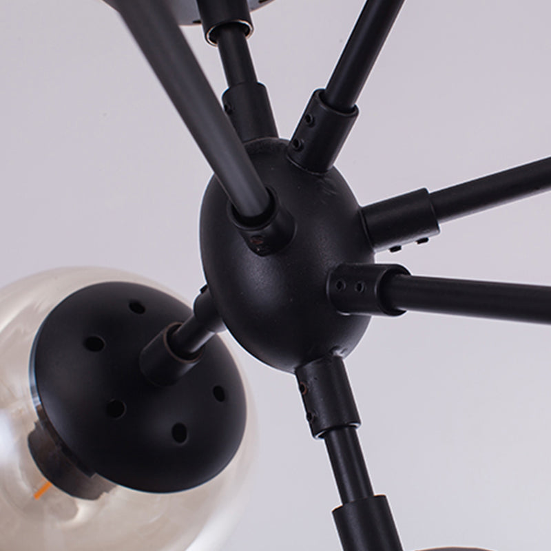 Lámparas colgantes negras de araña de metal nórdica con sombra de vidrio para sala de estar