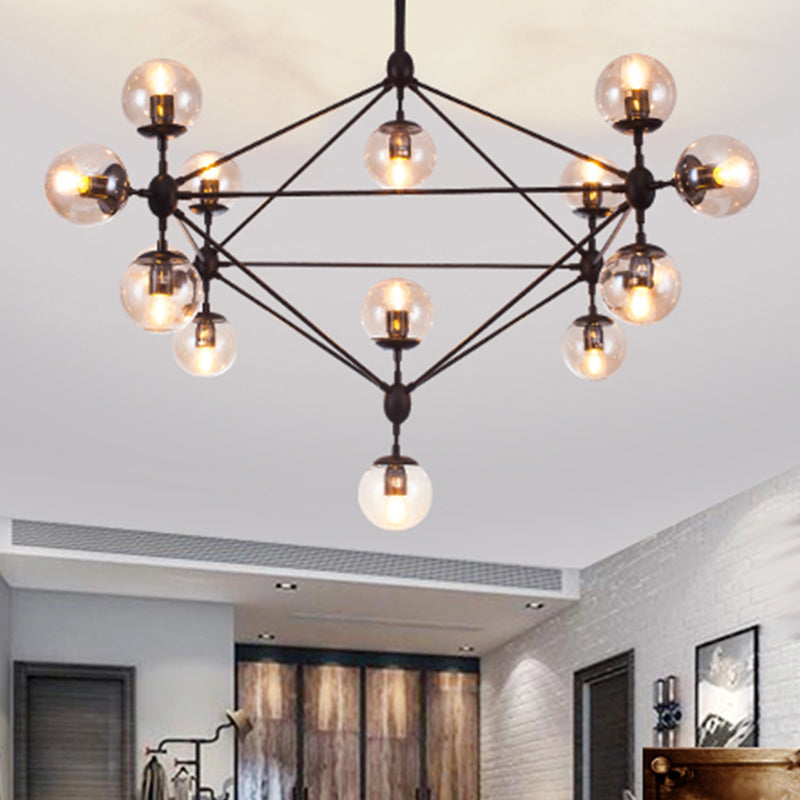 Lámparas colgantes negras de araña de metal nórdica con sombra de vidrio para sala de estar