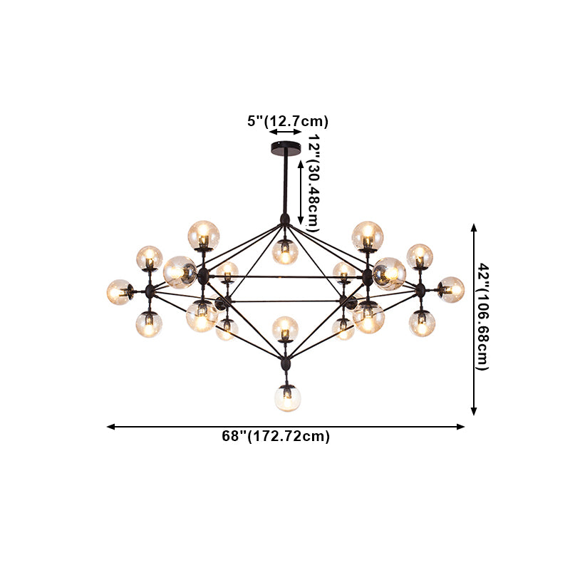 Lámparas colgantes negras de araña de metal nórdica con sombra de vidrio para sala de estar