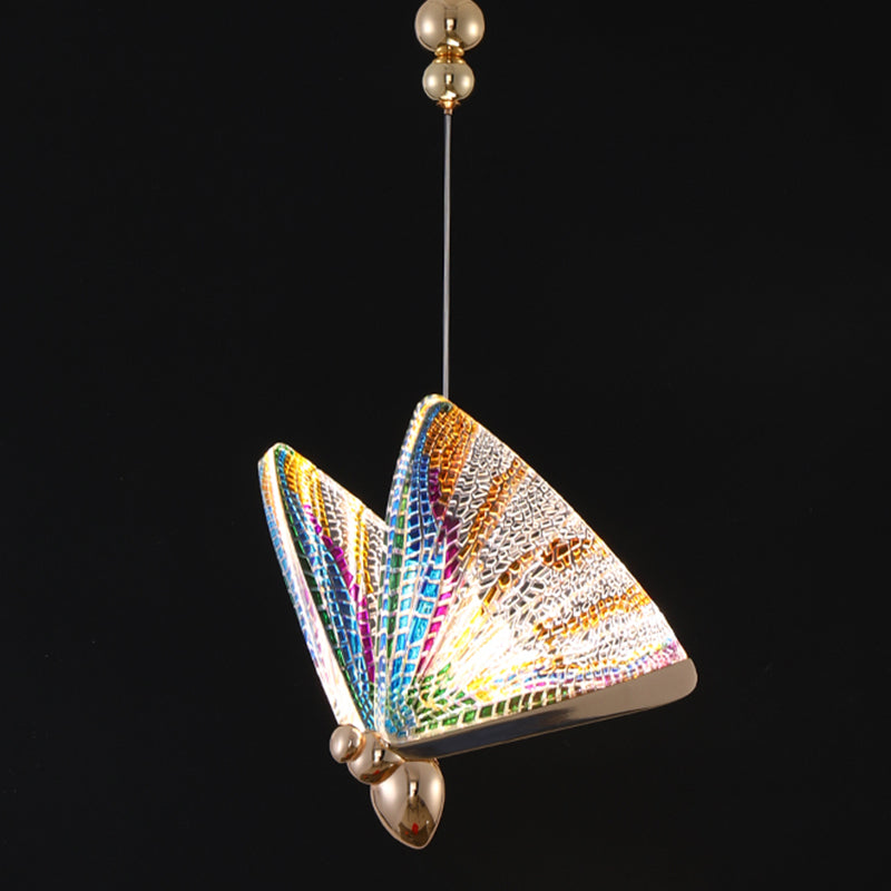 Iluminación colgante de mariposa luz acrílica moderna en oro para dormitorio