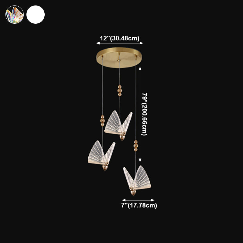 Iluminación colgante de mariposa luz acrílica moderna en oro para dormitorio