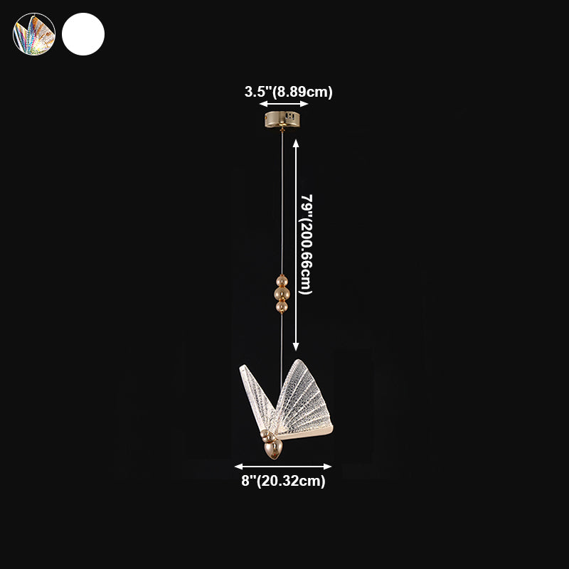 Iluminación colgante de mariposa luz acrílica moderna en oro para dormitorio