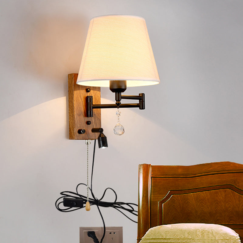 Sitting Room One Head Wall Sconce Cloth Lampshade Adjustable Wall Mounted Light Fixture