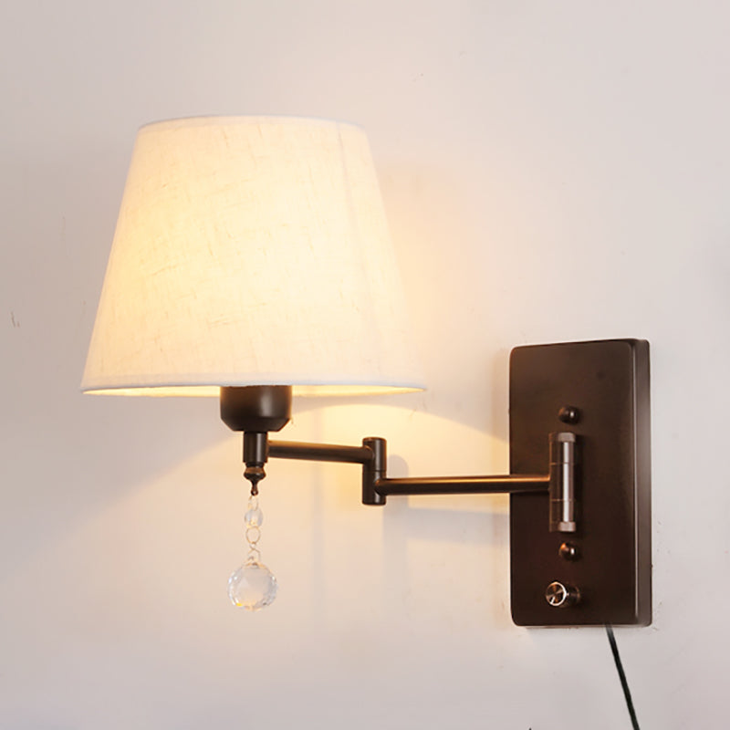 Sitting Room One Head Wall Sconce Cloth Lampshade Adjustable Wall Mounted Light Fixture