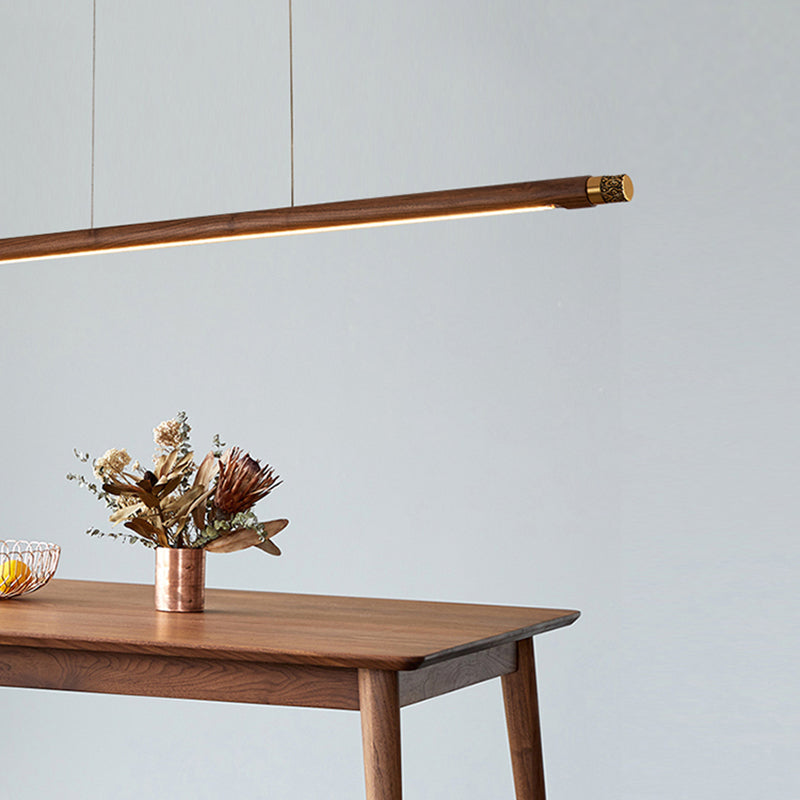 Modern Wood Hanging Lamp Linear 1-Light LED Island Pendant for Dining Room