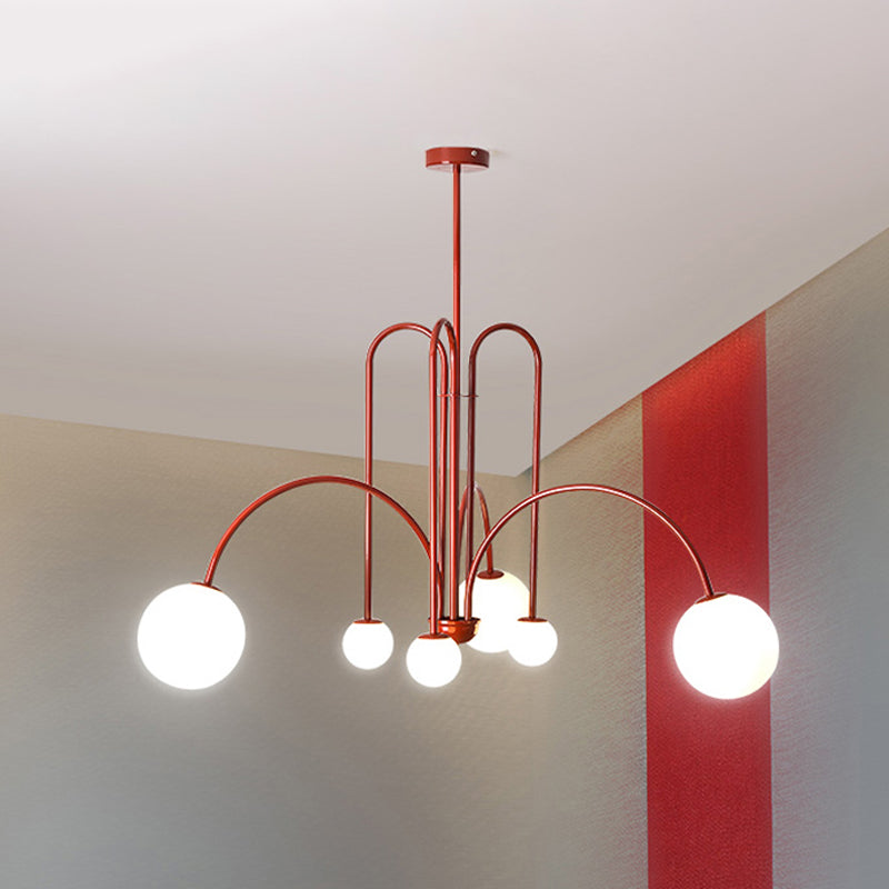 Modern Style Spherical Shade Branch Hanging Light Glass Multi Light Chandelier