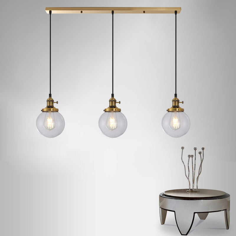 Lampada a sospensione del globo di ferro elettroplate in vetro a 3 luci a 3 luci in stile retrò industriale
