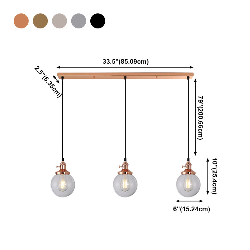 Lampada a sospensione del globo di ferro elettroplate in vetro a 3 luci a 3 luci in stile retrò industriale