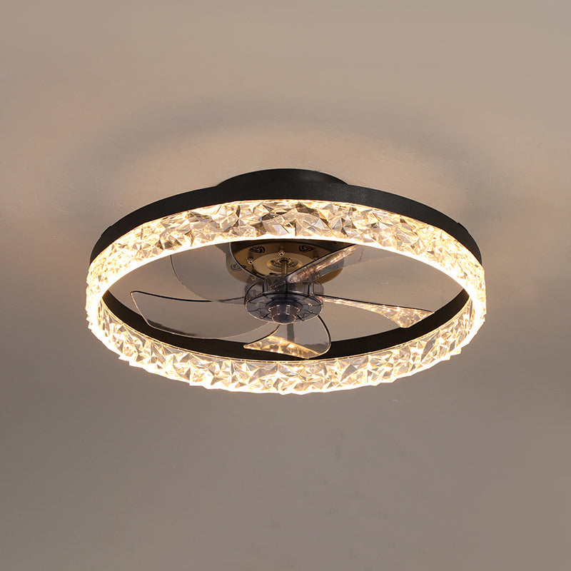 Moderne, kurze LED -Deckendeckel Lackierte Eisenkreisendeckenventilatoren mit Acrylschatten