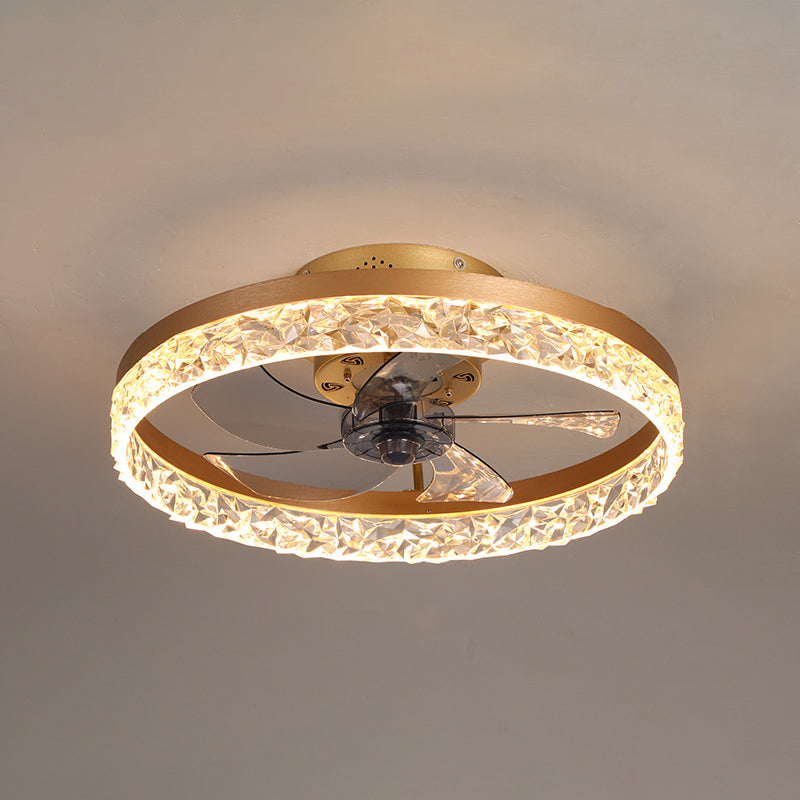 Moderne, kurze LED -Deckendeckel Lackierte Eisenkreisendeckenventilatoren mit Acrylschatten