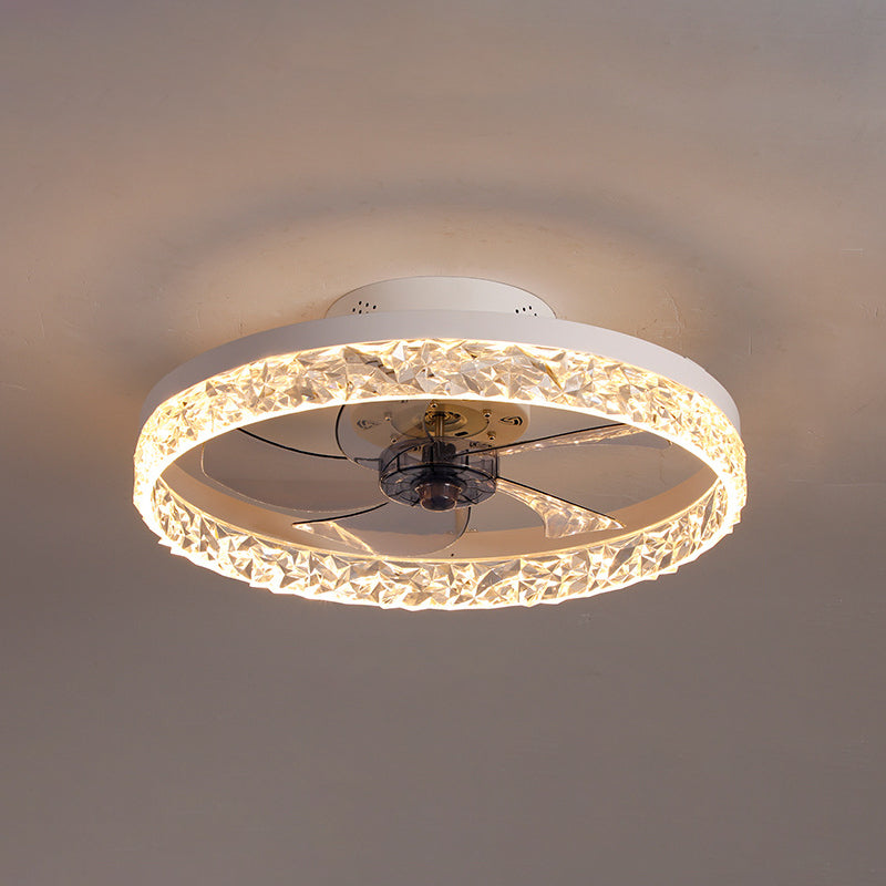 Moderne, kurze LED -Deckendeckel Lackierte Eisenkreisendeckenventilatoren mit Acrylschatten