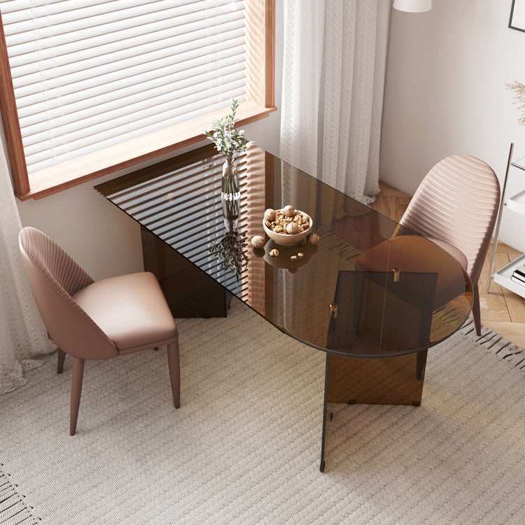 Mesa de comedor de vidrio templado de estilo contemporáneo Table de forma gratuita de base de pedestal