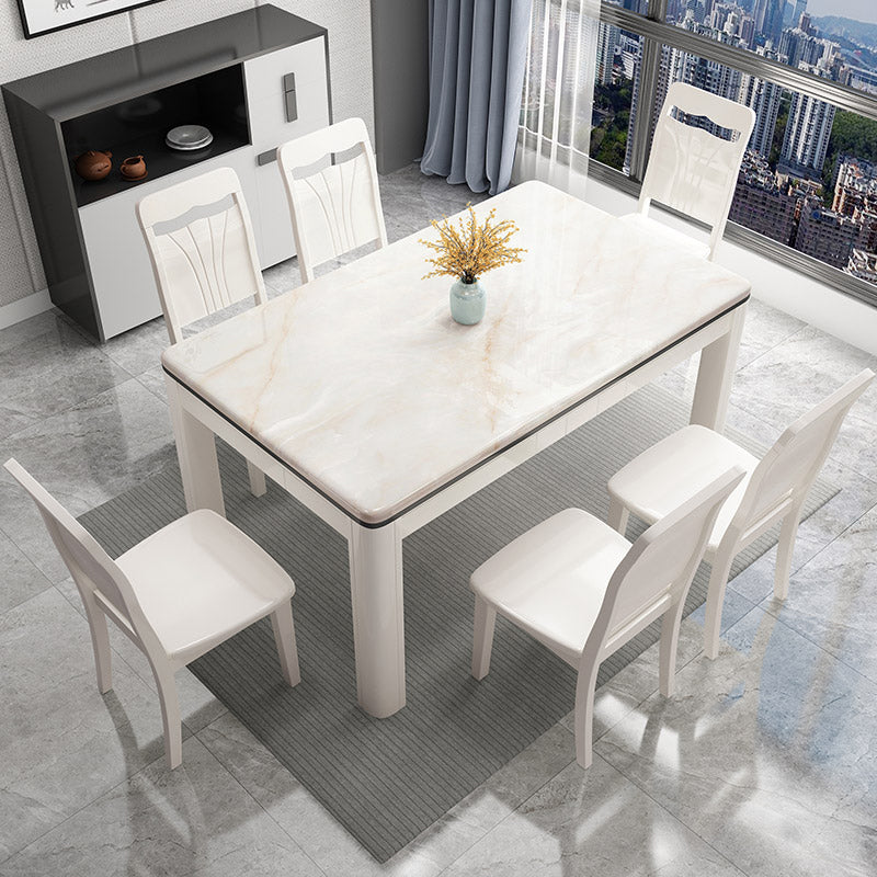 Mesa de comedor de mármol de estilo mediados de siglo, mesa rectangular con base de madera de 4 patas para el hogar