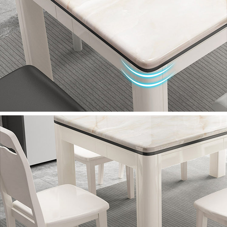 Mesa de comedor de mármol de estilo mediados de siglo, mesa rectangular con base de madera de 4 patas para el hogar
