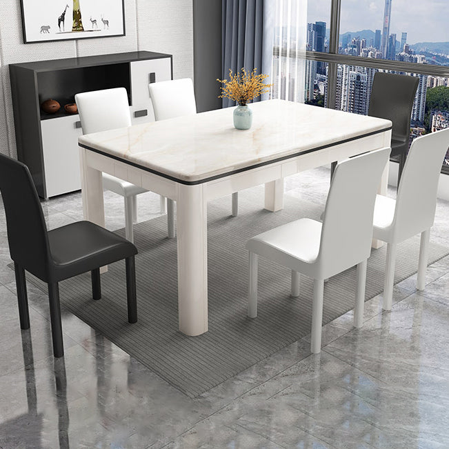 Mesa de comedor de mármol de estilo mediados de siglo, mesa rectangular con base de madera de 4 patas para el hogar
