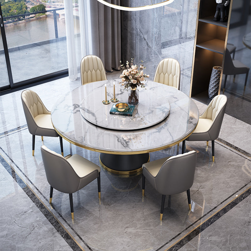 Marble Dining Table Contemporary Style Single Pedestal Base Table for Dining Room