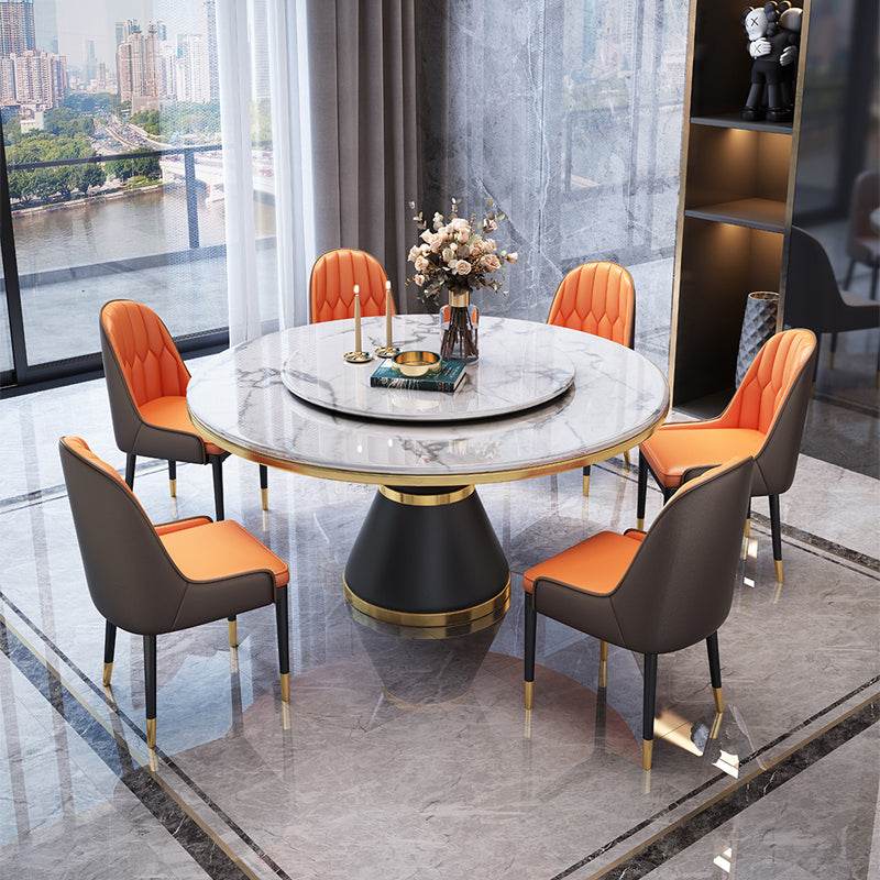 Marble Dining Table Contemporary Style Single Pedestal Base Table for Dining Room