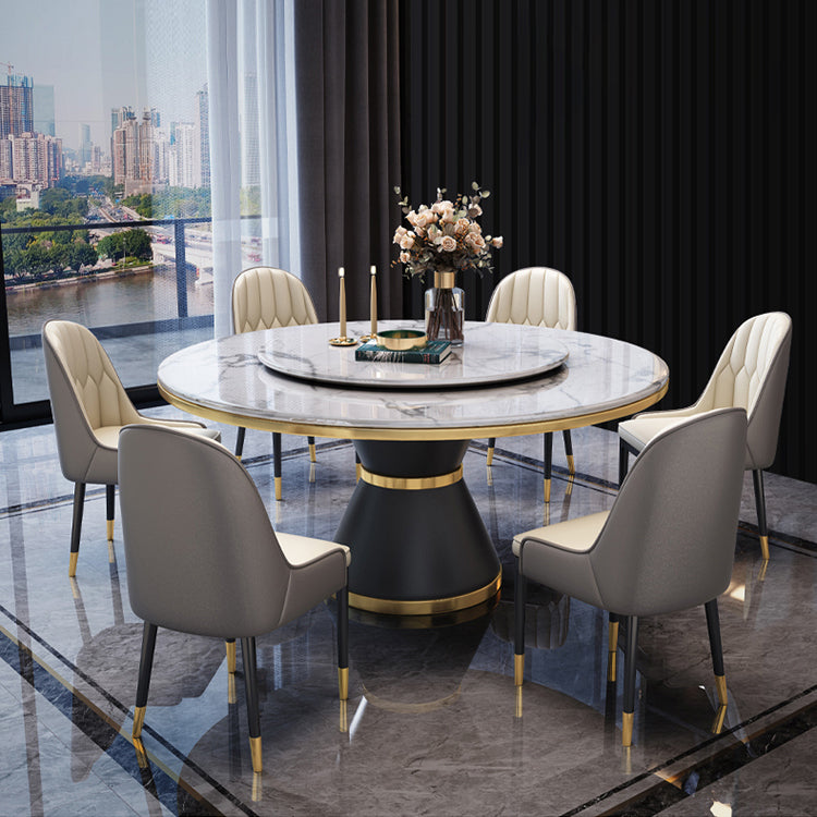 Marble Dining Table Contemporary Style Single Pedestal Base Table for Dining Room