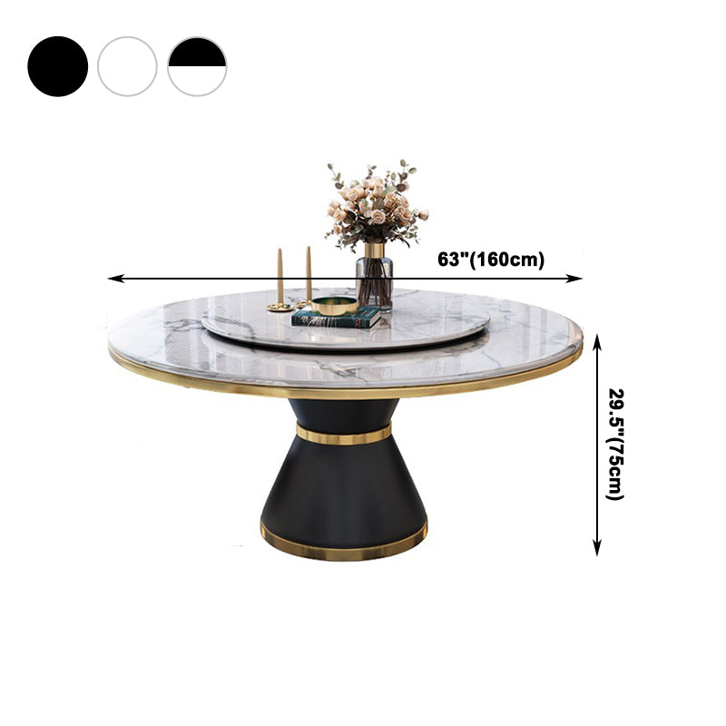 Marble Dining Table Contemporary Style Single Pedestal Base Table for Dining Room