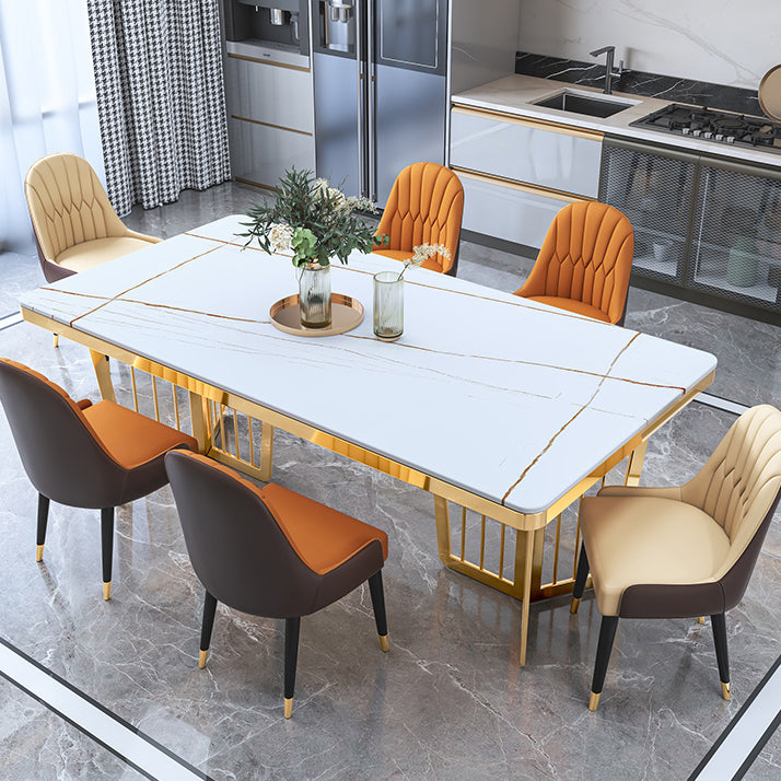 Traditional Luxury Style Dining Table Rectangle Sintered Stone Table with Gold Frame