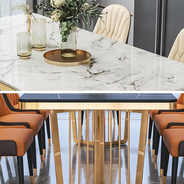 Traditional Luxury Style Dining Table Rectangle Sintered Stone Table with Gold Frame