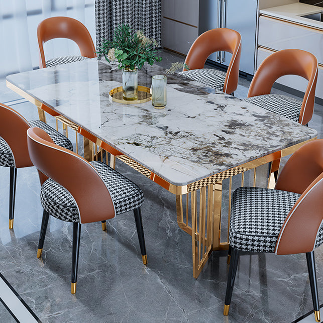 Traditional Luxury Style Dining Table Rectangle Sintered Stone Table with Gold Frame