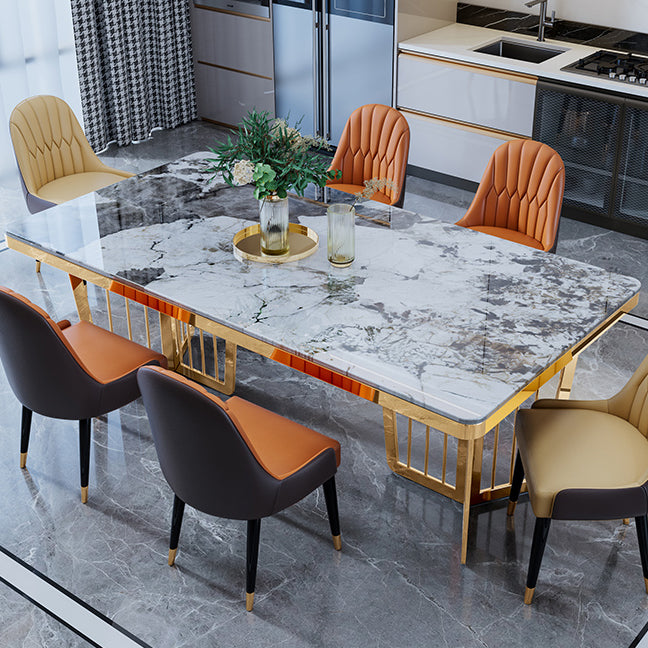 Traditional Luxury Style Dining Table Rectangle Sintered Stone Table with Gold Frame