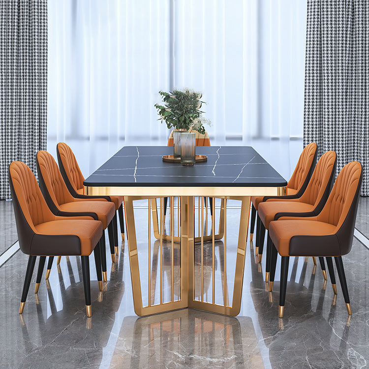 Traditional Luxury Style Dining Table Rectangle Sintered Stone Table with Gold Frame