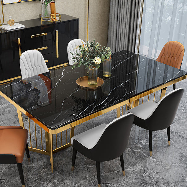 Traditional Luxury Style Dining Table Rectangle Sintered Stone Table with Gold Frame