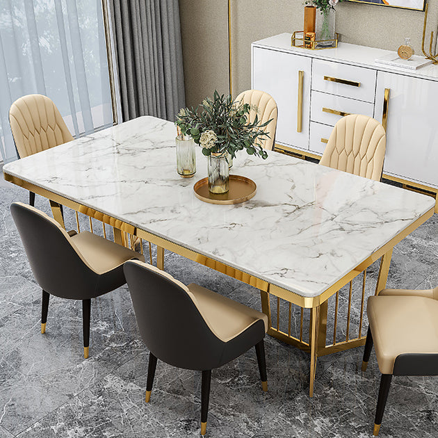 Traditional Luxury Style Dining Table Rectangle Sintered Stone Table with Gold Frame