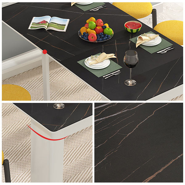 73'' Foldable Poplar Wood Dining Table Modern Rectangle Extendable Table with 5 Legs