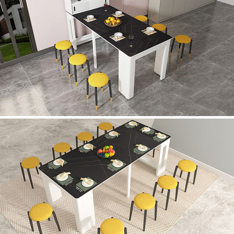 73'' Foldable Poplar Wood Dining Table Modern Rectangle Extendable Table with 5 Legs