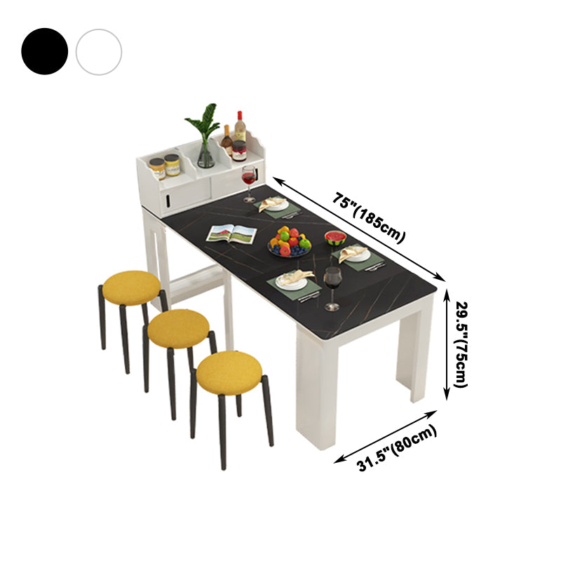73'' Foldable Poplar Wood Dining Table Modern Rectangle Extendable Table with 5 Legs