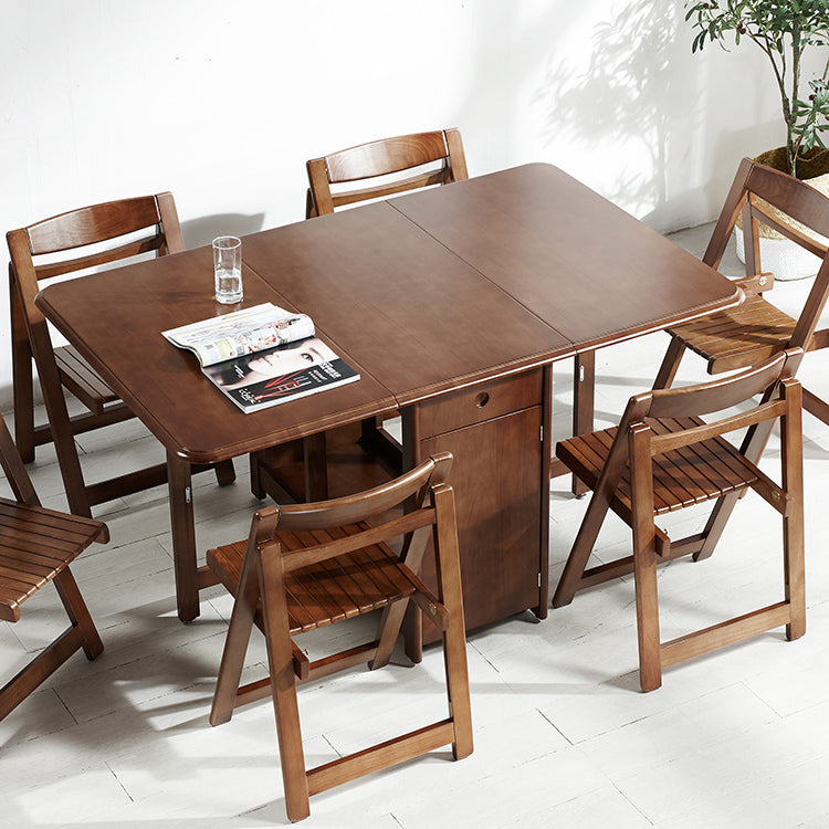 Mid-Century Modern Dining Room Table Rubberwood Solid Wood Table with Wood Base