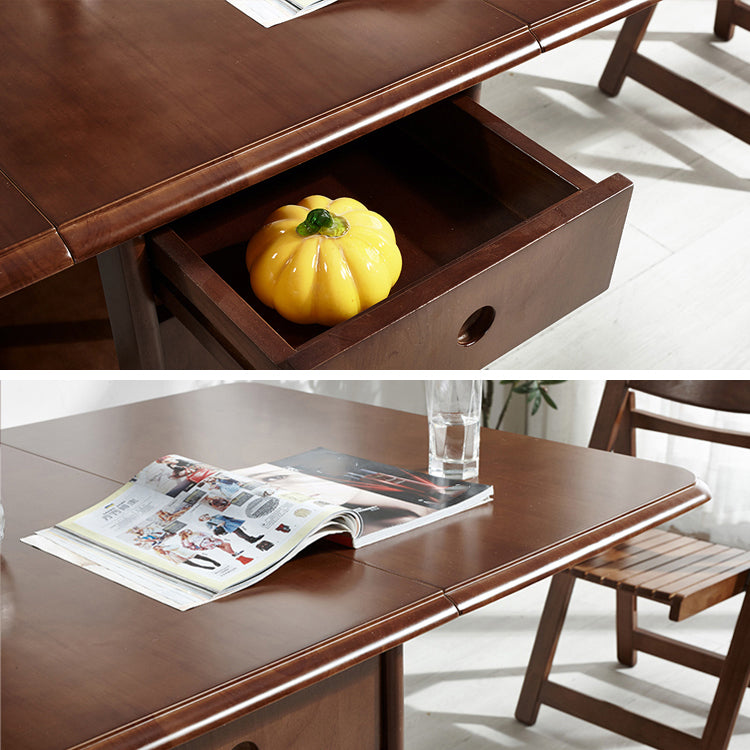Mid-Century Modern Dining Room Table Rubberwood Solid Wood Table with Wood Base