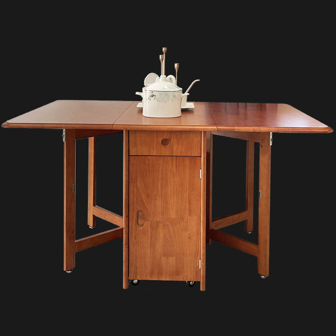 Mid-Century Modern Dining Table Rubberwood Drop-Leaf Dining Table(only table)