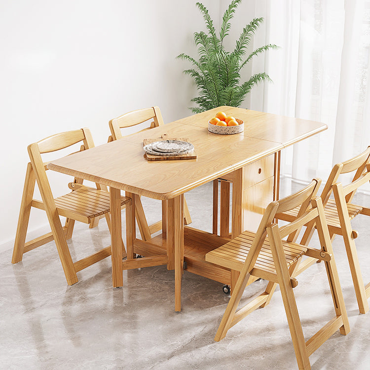 Mid-Century Modern Dining Table Rubberwood Drop-Leaf Dining Table(only table)