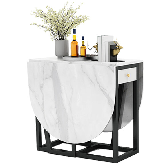 Modern White Dining Table 63" Rectangle Sintered Stone Drop-Leaf Table for Home Use